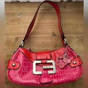 Y2K Vintage GUESS Hot Pink Croc Shoulder Bag Like New